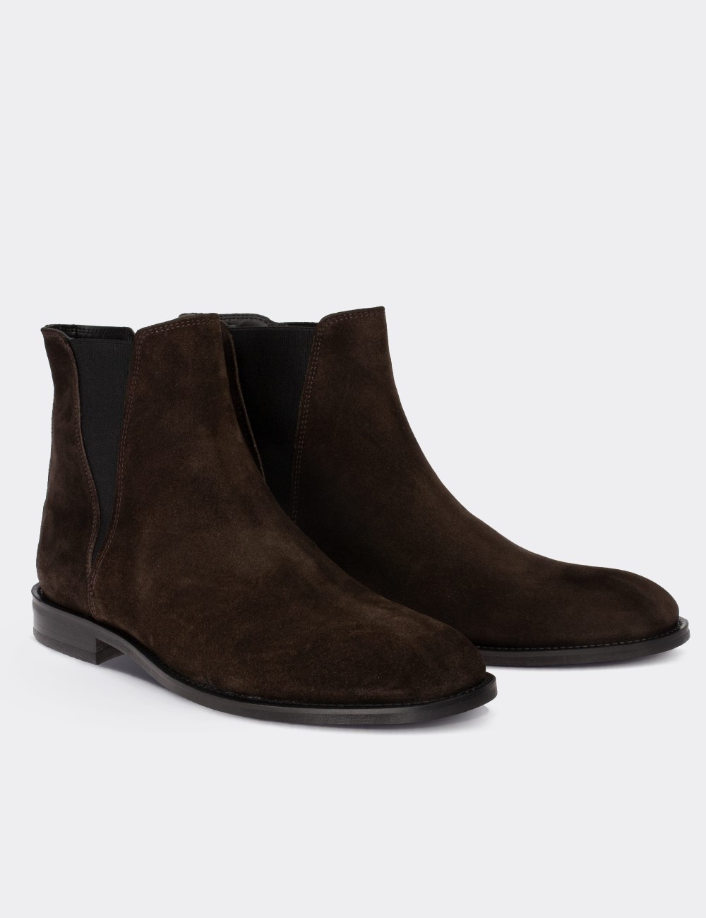 Brown Suede Leather Chelsea Boots - 01689MKHVM01