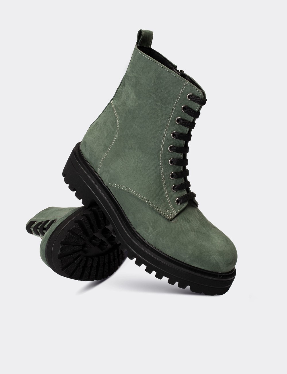 Green  Leather Postal Boots - 01814ZYSLE08