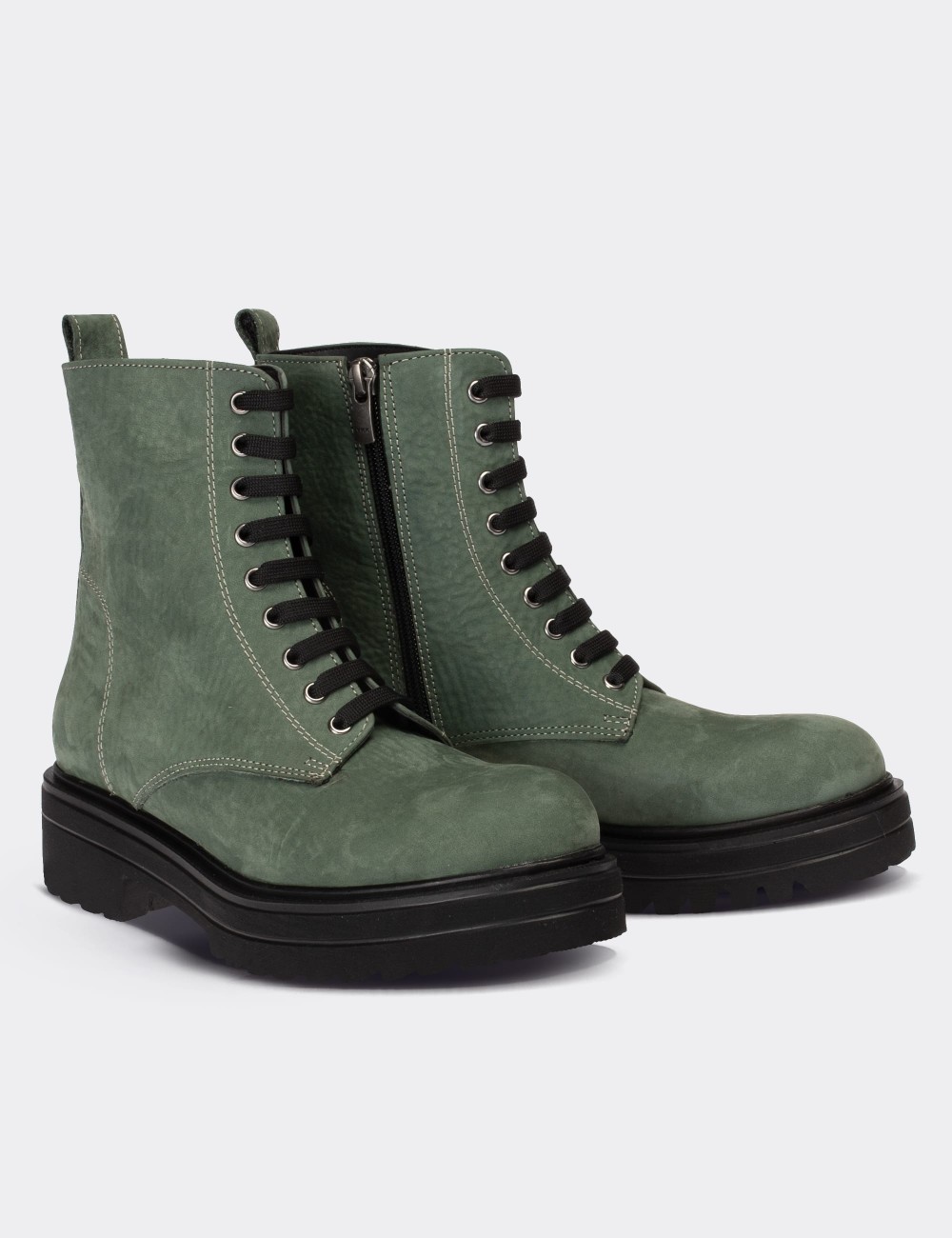 Green  Leather Postal Boots - 01814ZYSLE08